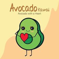 Avocado Kawaii, with a Heart vector