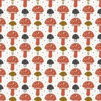 Fly agaric. Poison mushroom. Seamless pattern, texture, background. Packaging design. Ink vector. vector