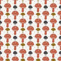 Fly agaric. Poison mushroom. Seamless pattern, texture, background. Packaging design. Ink vector. vector