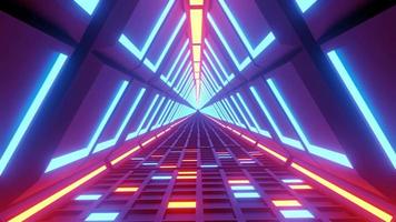 volo nel tunnel futuristico della luce al neon di realtà virtuale video