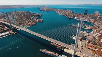 Aerial View of The Golden Bridge in Vladivostok, Russia video