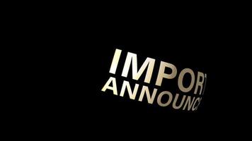 Important Announcement gold text 3D loop rotating animation