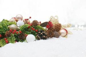 Christmas decorations background with snow