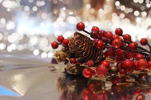 Christmas background with baubles and decorations photo