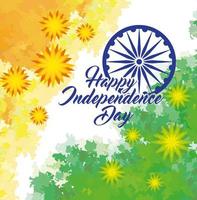 feliz día de la independencia india con decoración de rueda de ashoka vector