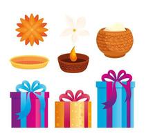 raksha bandhan celebration traditional icon set vector