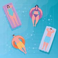 People floating on a pool vector