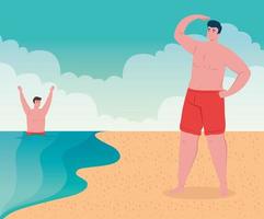 Men at the beach, summer vacations and tourism concept vector