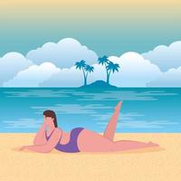 cute woman in a swimsuit on the beach, summer vacation season vector