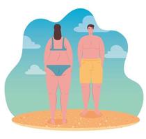 young couple on the beach, summer vacation season vector