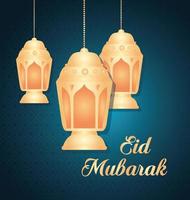 Eid al adha mubarak celebration with lanterns hanging vector