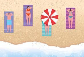 People sunbathing at the beach, summer vacations and tourism concept vector