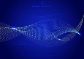 Abstract blue curve particles glowing on dark blue background technology style. vector