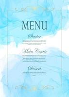 Elegant menu design with a hand painted watercolour texture and gold frame vector