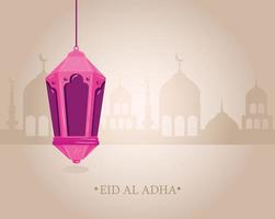 Eid al adha mubarak celebration with lantern hanging vector