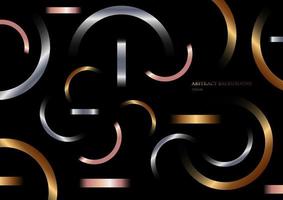 Abstract geometric metallic gradient shapes composition golden, silver, pink gold on black background