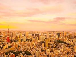 Aerial view of Tokyo city at sunset photo