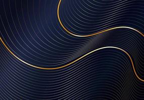 Abstract shiny gold wave curved lines pattern on dark blue background luxury style vector