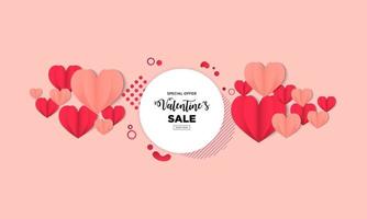 Calm happy valentines day greeting background in papercut realistic style vector