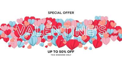 Special offer happy valentines day greeting banner in papercut realistic style vector