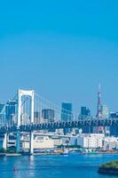 Cityscape of Tokyo city with the Rainbow bridge photo