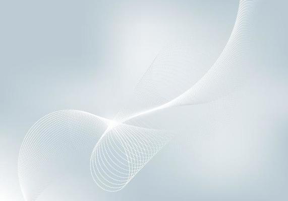 Abstract white flowing particles on gray background with lighting technology digital futuristic concept