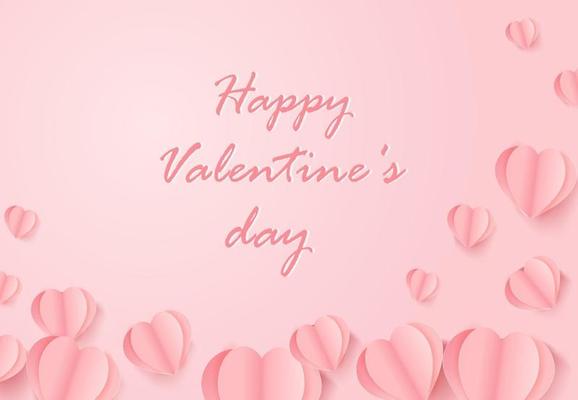 Happy Valentines Day greeting card with pink heart Shaped Balloons.