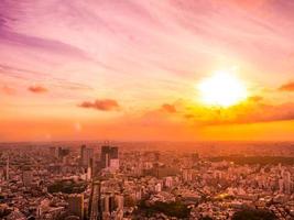 Aerial view of Tokyo city at sunset photo