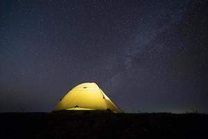 Starry sky above a yellow tent
