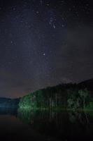 Starry sky reflection in water photo