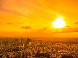 Aerial view of Tokyo city at sunset photo