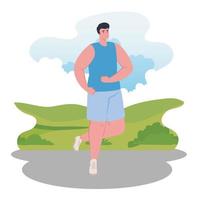 Marathoner man running outdoors vector