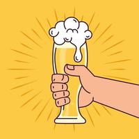 International beer day celebration with hand holding a beer glass vector