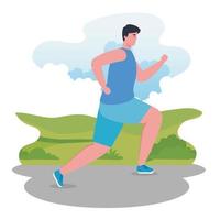 Marathoner man running outdoors vector