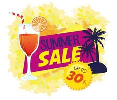 Summer sale banner with cocktail drink vector