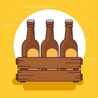 Celebración del día internacional de la cerveza con botellas de cerveza en una caja de madera vector