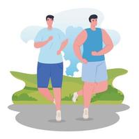 Marathoner men running outdoors vector