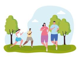 Marathoners running outdoors vector