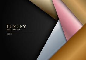 Abstract golden, silver, pink gold overlapping layer on black background modern luxury design. vector