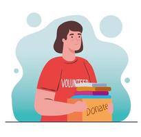 Volunteer woman holding donation box with clothes vector