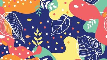 Abstract blots, floral shapes and leaves seamless pattern in trendy design style. vector