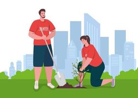 volunteer people planting a tree, ecology lifestyle concept vector