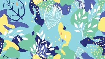 Abstract organic blots and leaves seamless pattern in trendy style. Stylish background with dots and flowing floral shapes. vector