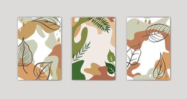 Set of autumn floral background design. Abstract organic shape graphic items. vector