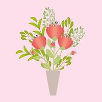 Red flowers with branches and leaves for nature decoration vector