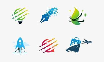 set of Technology icons including Tech Bulb, Pixel Pen, and Nature Tech vector