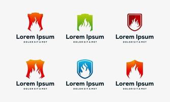 Set of Fire Shield icon designs vector