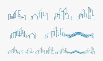 Set of City Skyline line art concepts vector