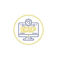 ERP software icon with computer, linear.eps vector