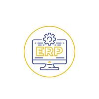 icono de software erp con computadora, linear.eps vector